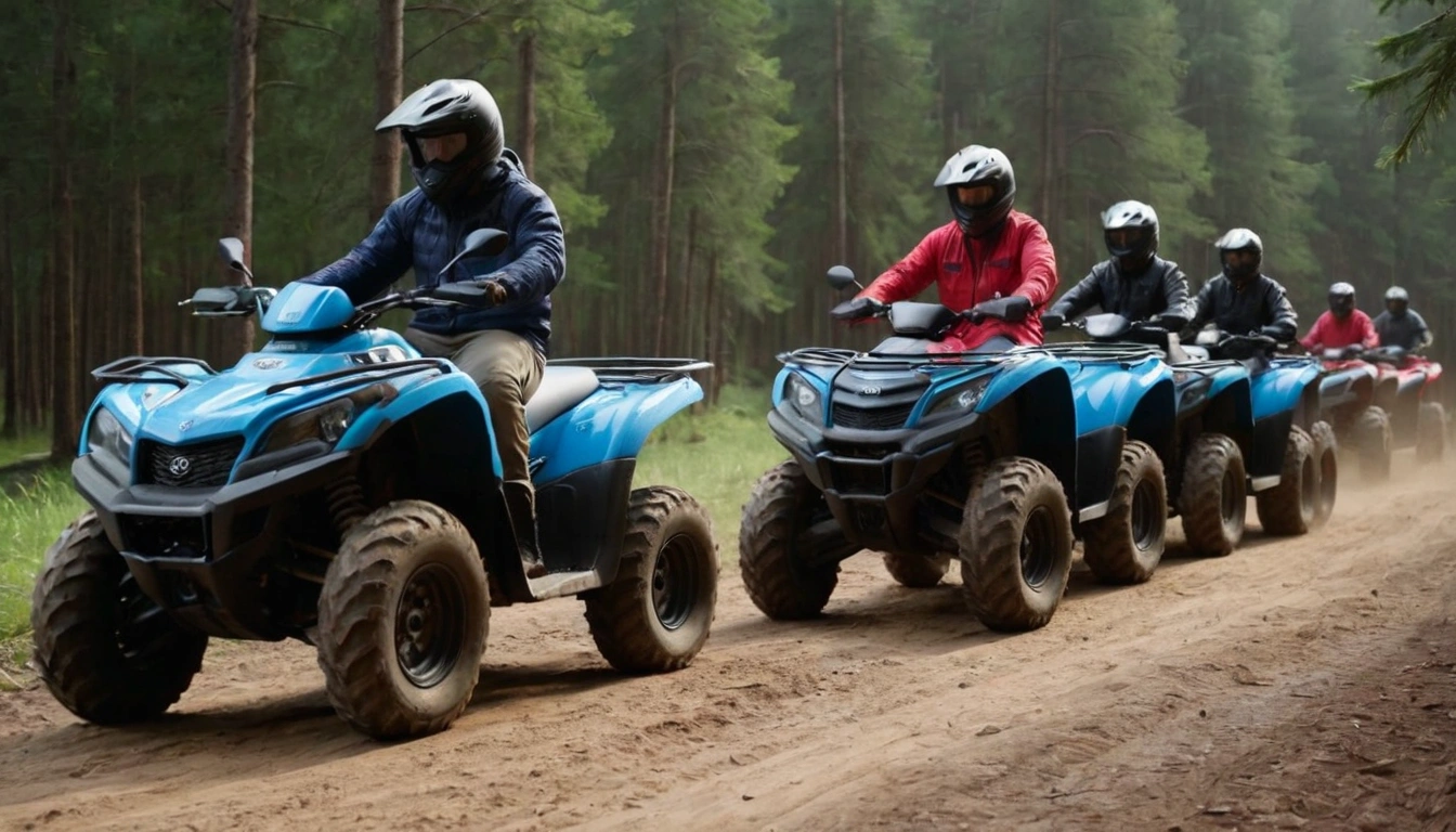 Групповой заезд на квадроциклах Kymco по лесному маршруту