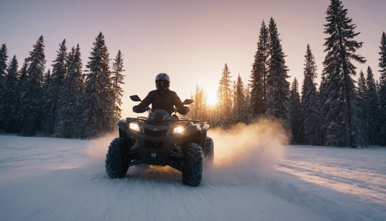 Катание на квадроцикле по снегу зимой в Минске